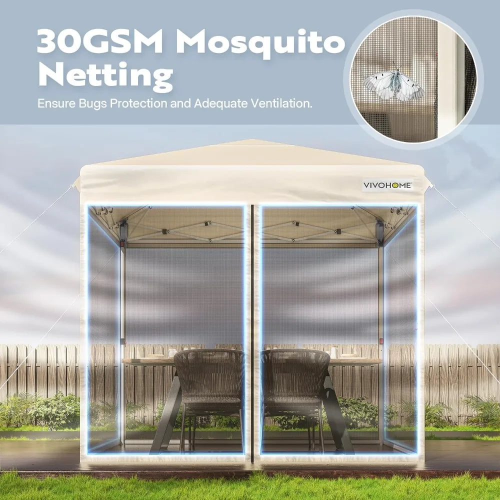 10x10ft Easy Pop-Up Canopy With Mosquito Netting Gazebo and Roller Bag