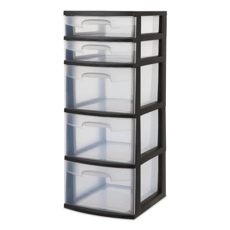 Plastic 5-Drawer Tower Plastic Home Office Bedroom & Closet Organizer Storage