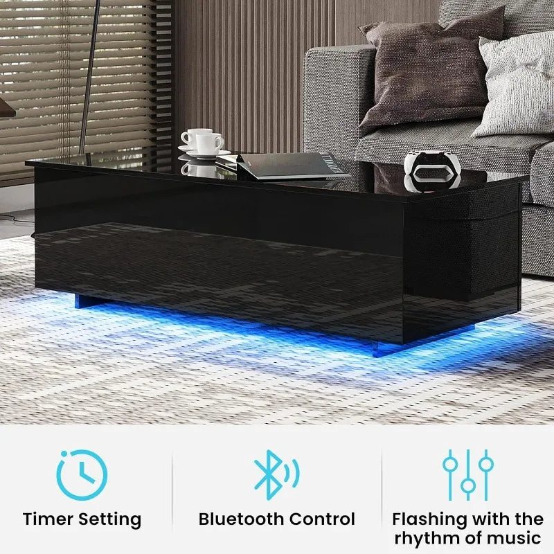 LED Coffee Table for Living Room, High Gloss with Led Lights