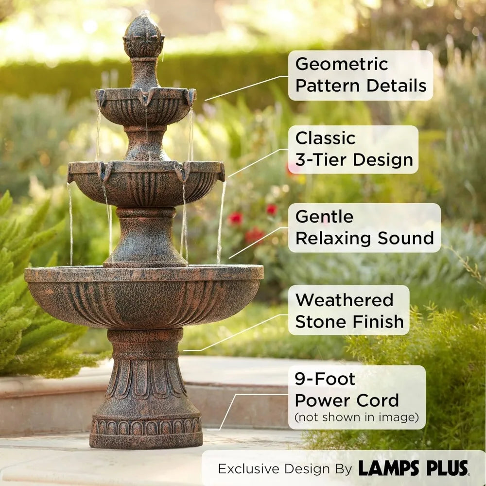 Outdoor Fountain & Waterfall 43 Inch High, 3 Levels