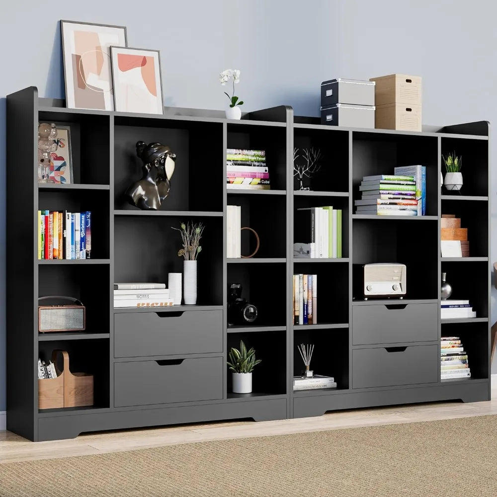 4-Tier Open Shelf Bookcase, 47.2" Cube Storage Shelf with 10 Cubes and 2 Drawers