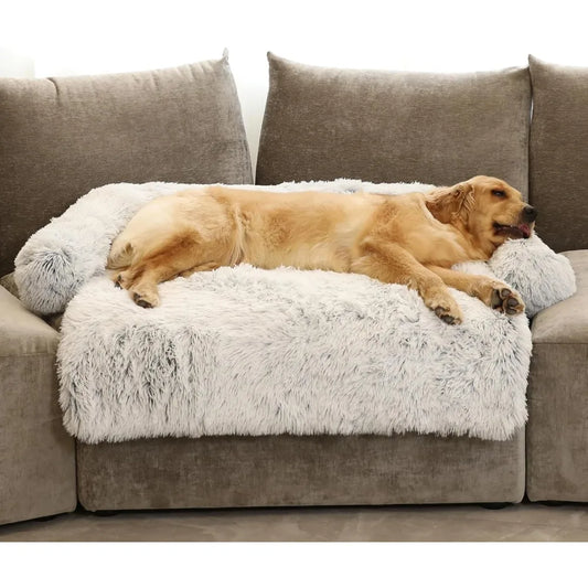 Calming Dog Bed Fluffy Plush Dog Mat for Furniture Protector with Removable Washable Cover