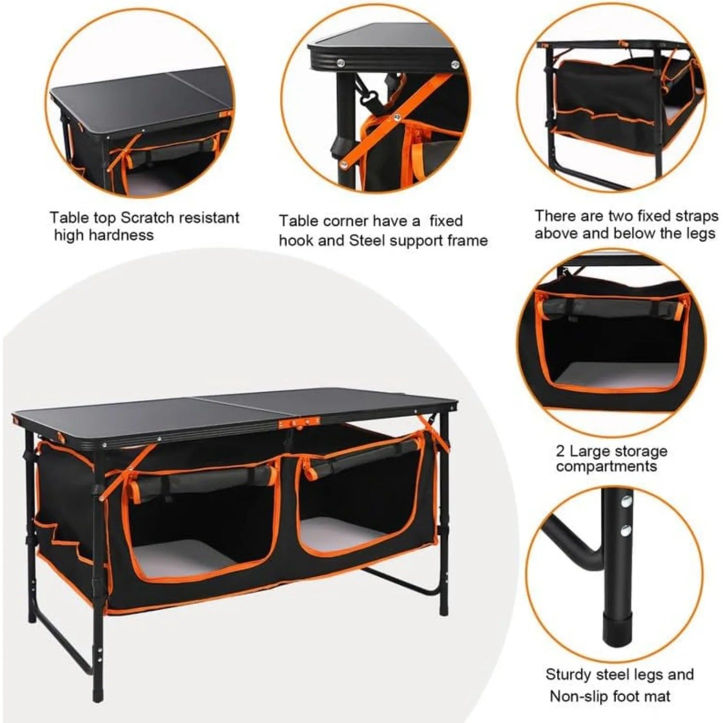 Folding Camping Table, Outdoor Adjustable Height Table with Storage Bag