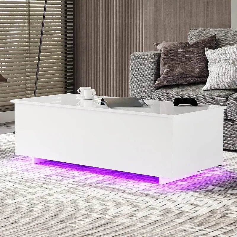 LED Coffee Table for Living Room, High Gloss with Led Lights