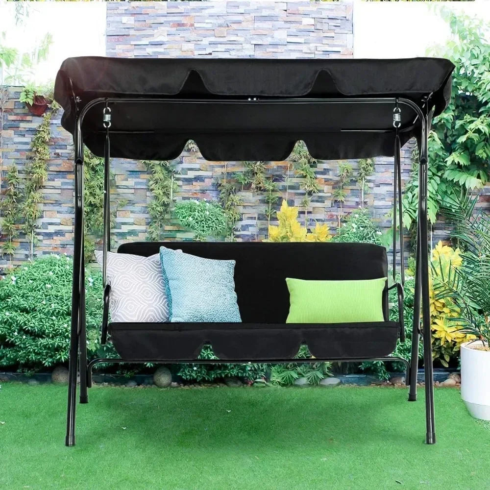 Black Outdoor Swings for Adults with Removable Cushion and Coated Steel Frame