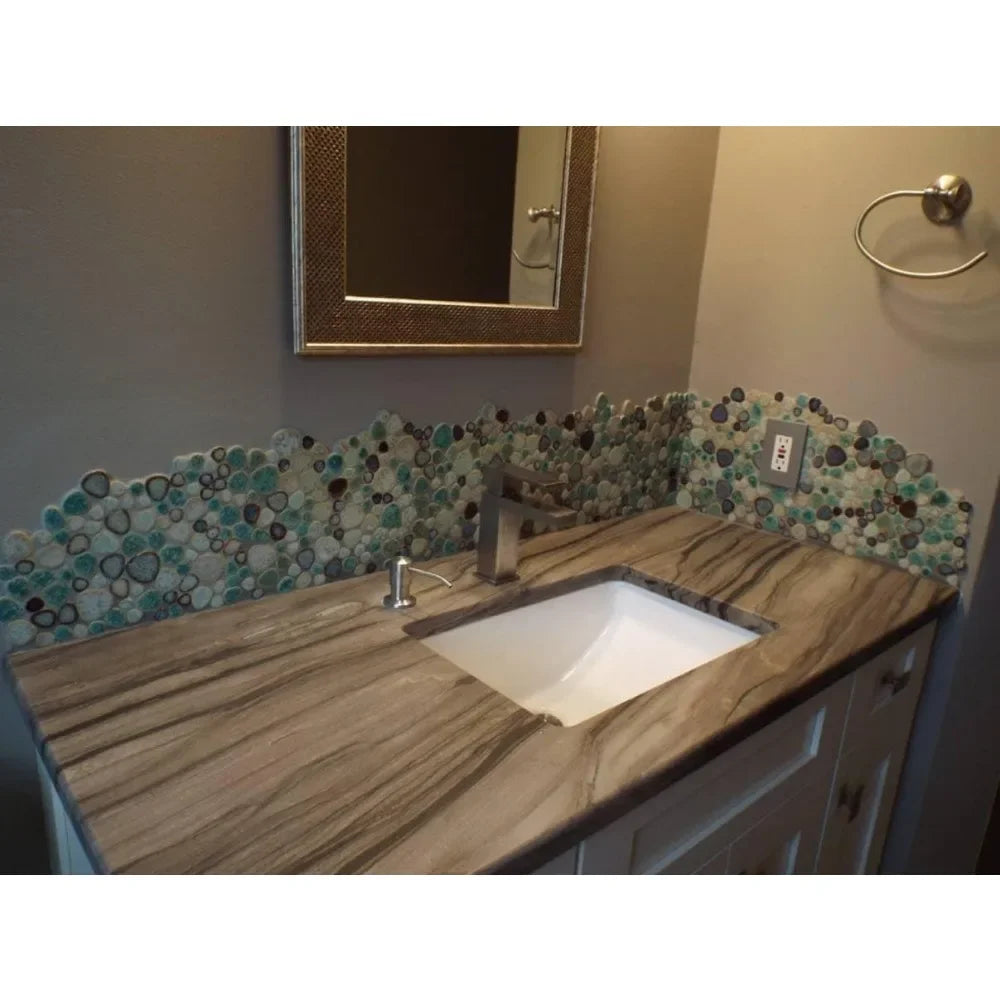 11 Sheets Glazed Porcelain Pebble Tiles Bathroom Wall