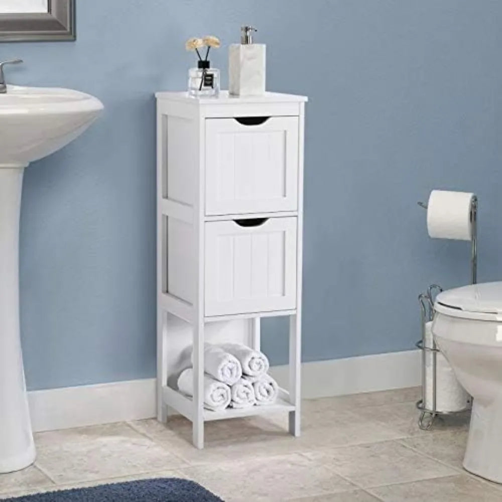 Bathroom Floor Cabinet, Wooden Storage Cabinet with 2 Drawers