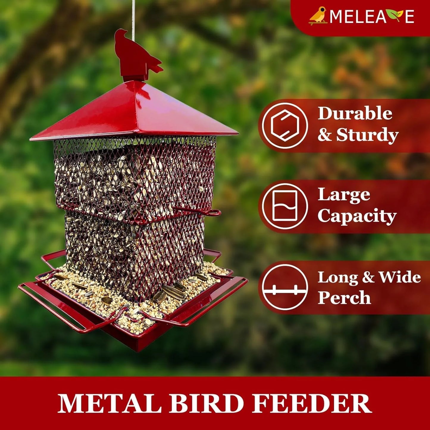 Bird Feeders for Outdoors, 6.5 lbs Large Capacity Metal Mesh Wild Bird Feeder