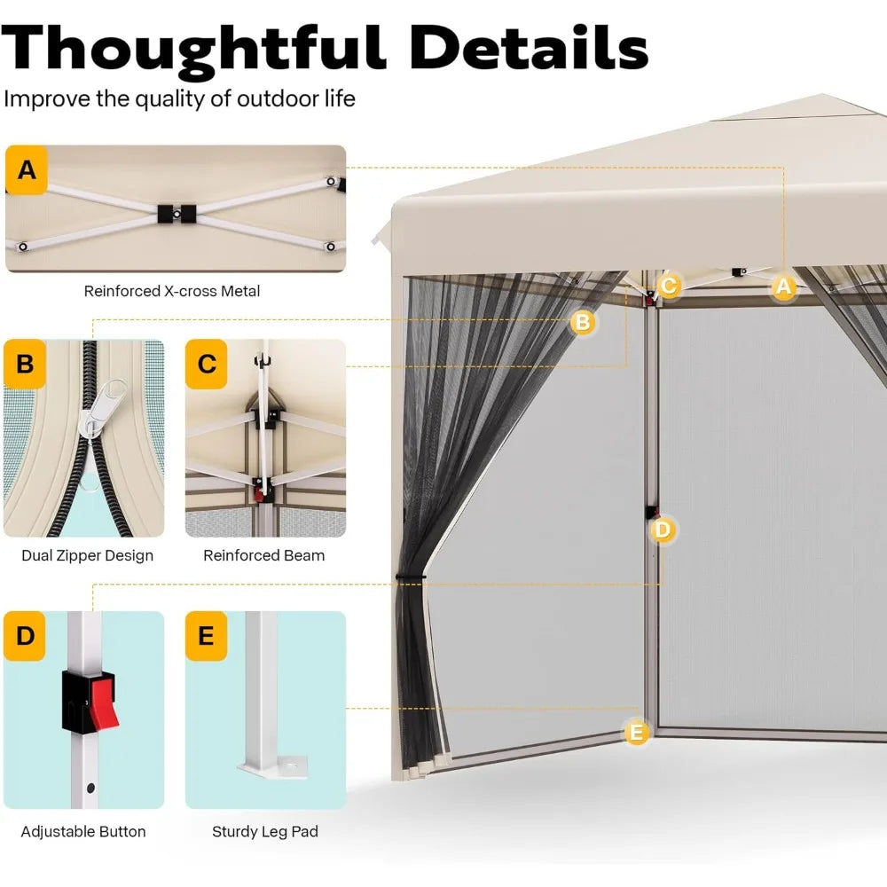 10x10ft Easy Pop-Up Canopy With Mosquito Netting Gazebo and Roller Bag