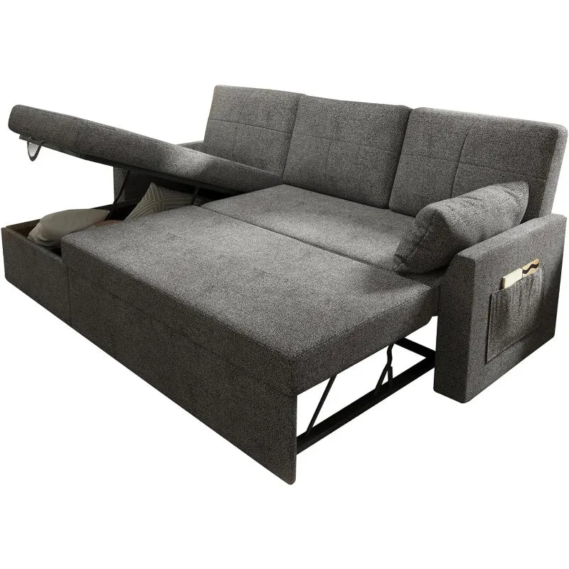 Sleeper Sofa, Sofa Bed- 2 in 1 Pull Out Couch Bed with Storage Chaise for Living Room