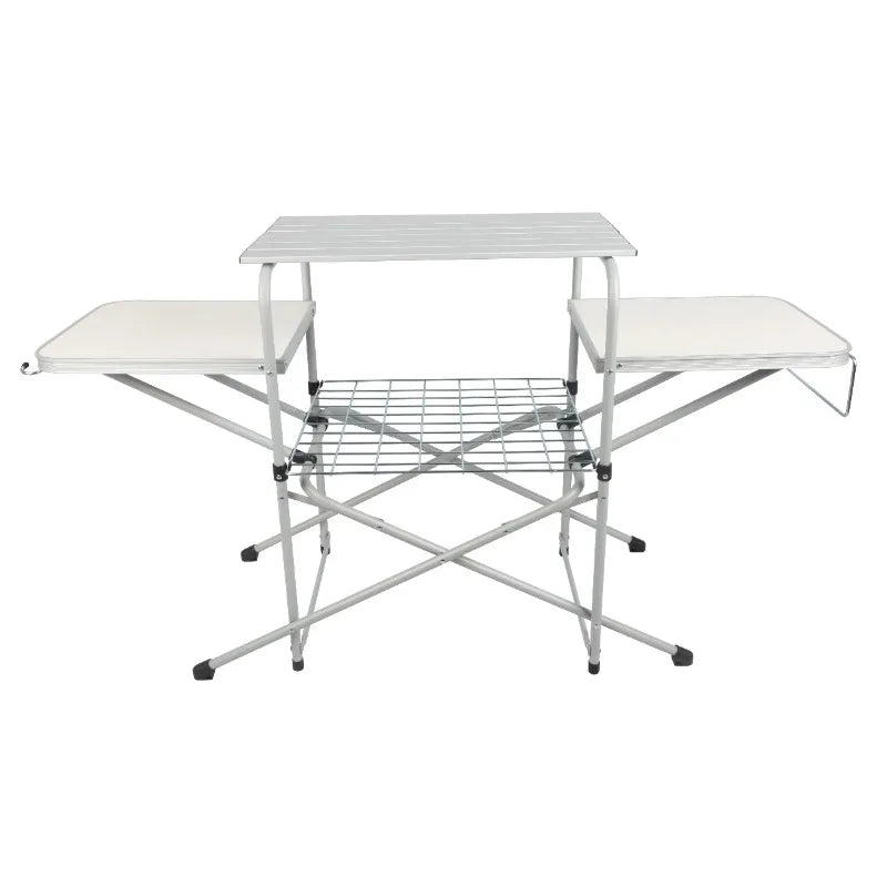 Camp Table Camp Kitchen Cooking Stand with Three Table Tops Portable