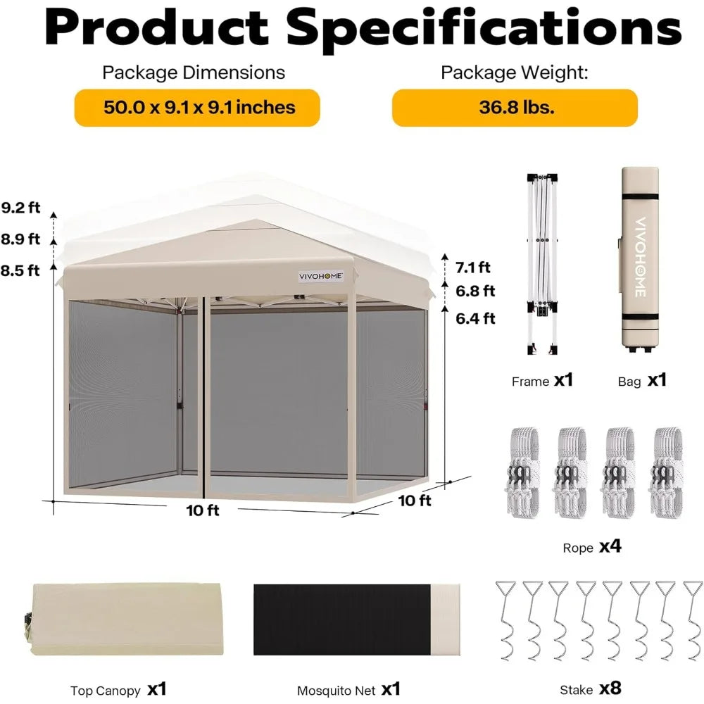 10x10ft Easy Pop-Up Canopy With Mosquito Netting Gazebo and Roller Bag