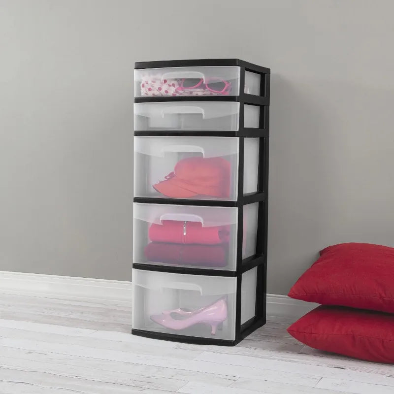 Plastic 5-Drawer Tower Plastic Home Office Bedroom & Closet Organizer Storage