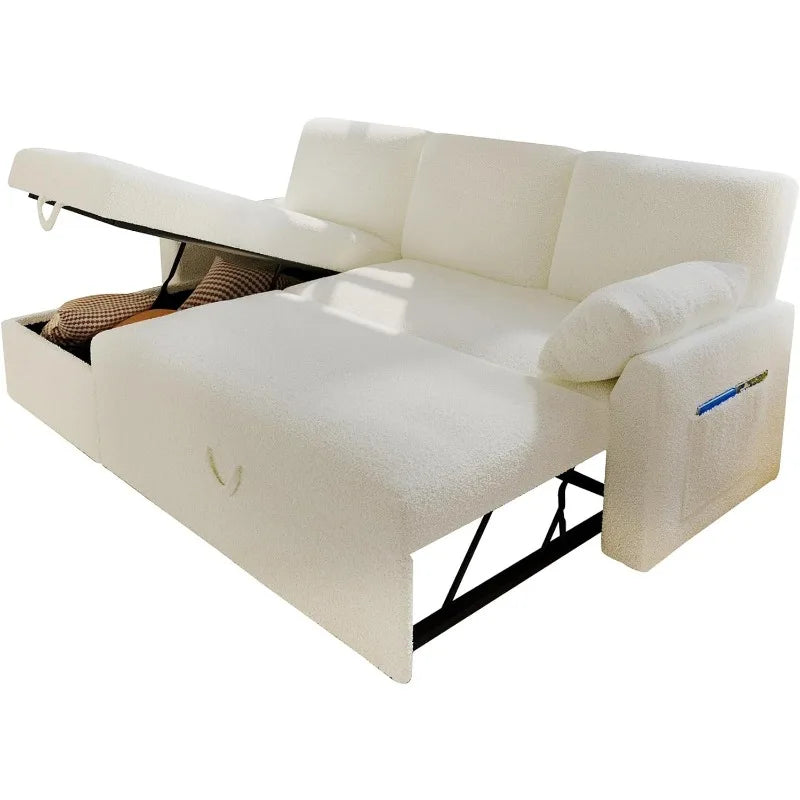 Sleeper Sofa, Sofa Bed- 2 in 1 Pull Out Couch Bed with Storage Chaise for Living Room