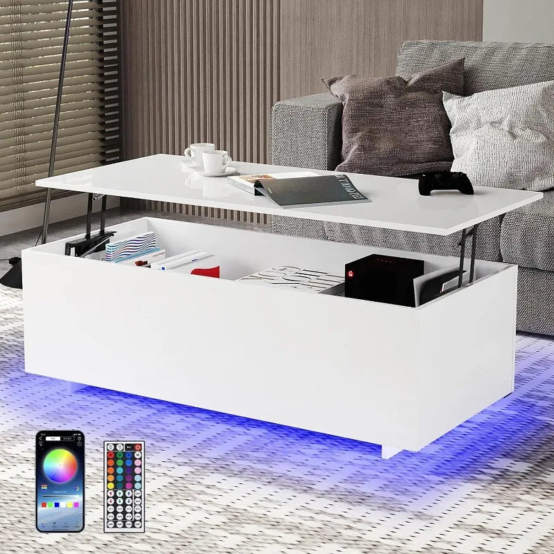 LED Coffee Table for Living Room, High Gloss with Led Lights