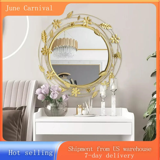 Wall Mirror Decorative with Metal Leaves Flower