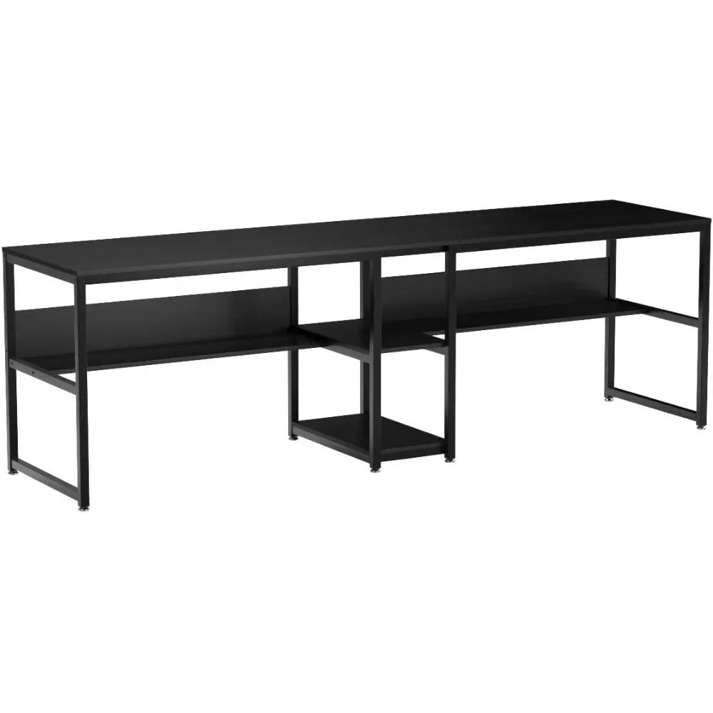 78.7" Two Person Writing Desk with Bookshelf for Home Office