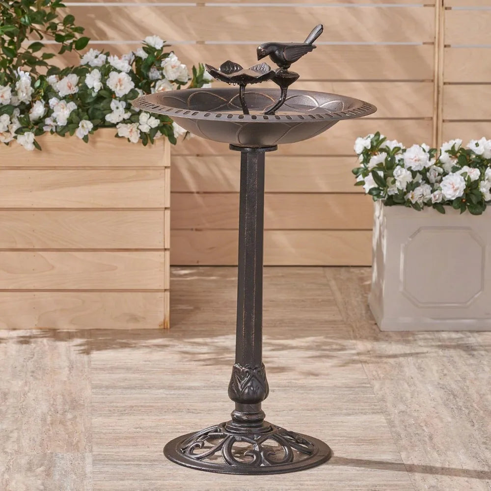 33.5-Inch Aluminum and Iron Bird Bath for Outdoor Garden