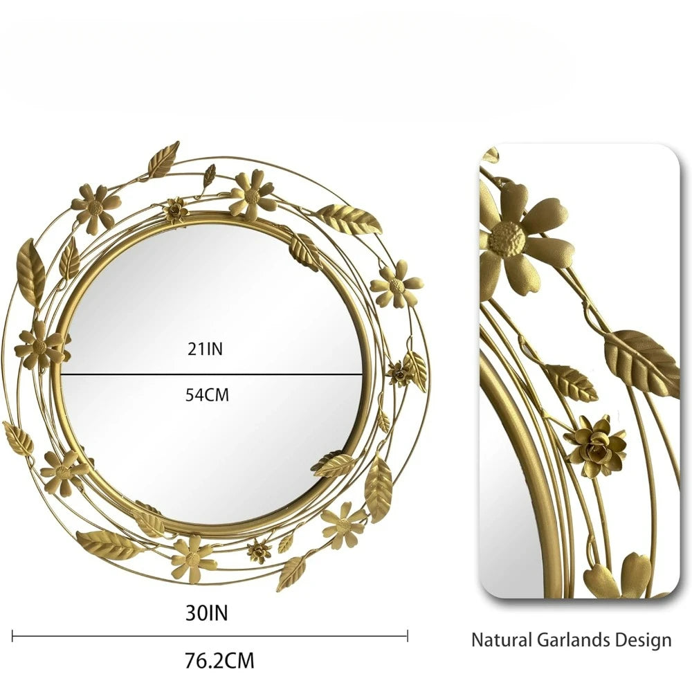 Wall Mirror Decorative with Metal Leaves Flower