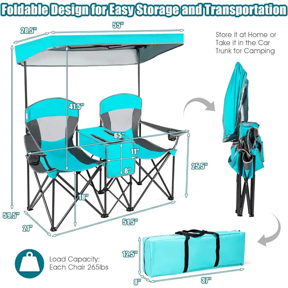 Folding Camping Chairs with Mini Table Beverage Cup Holder