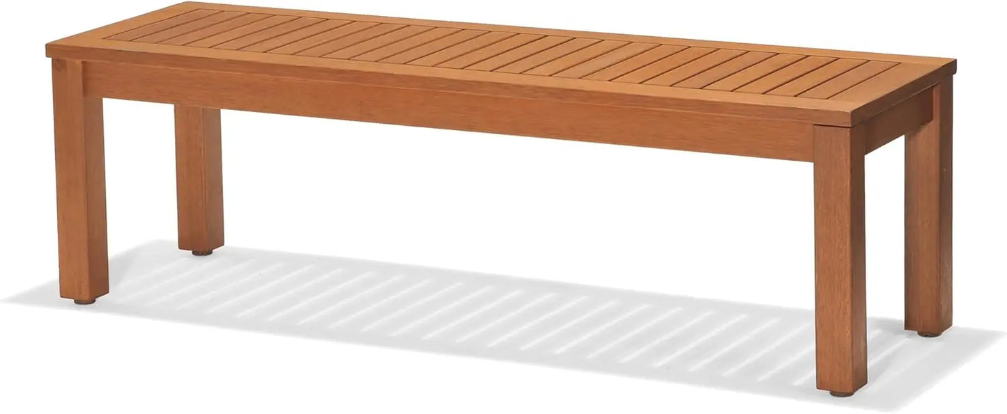 Amazonia Aster Backless Patio Bench | Eucalyptus Wood | Ideal for Outdoors and Indoors, 53", Dark Teak Finish