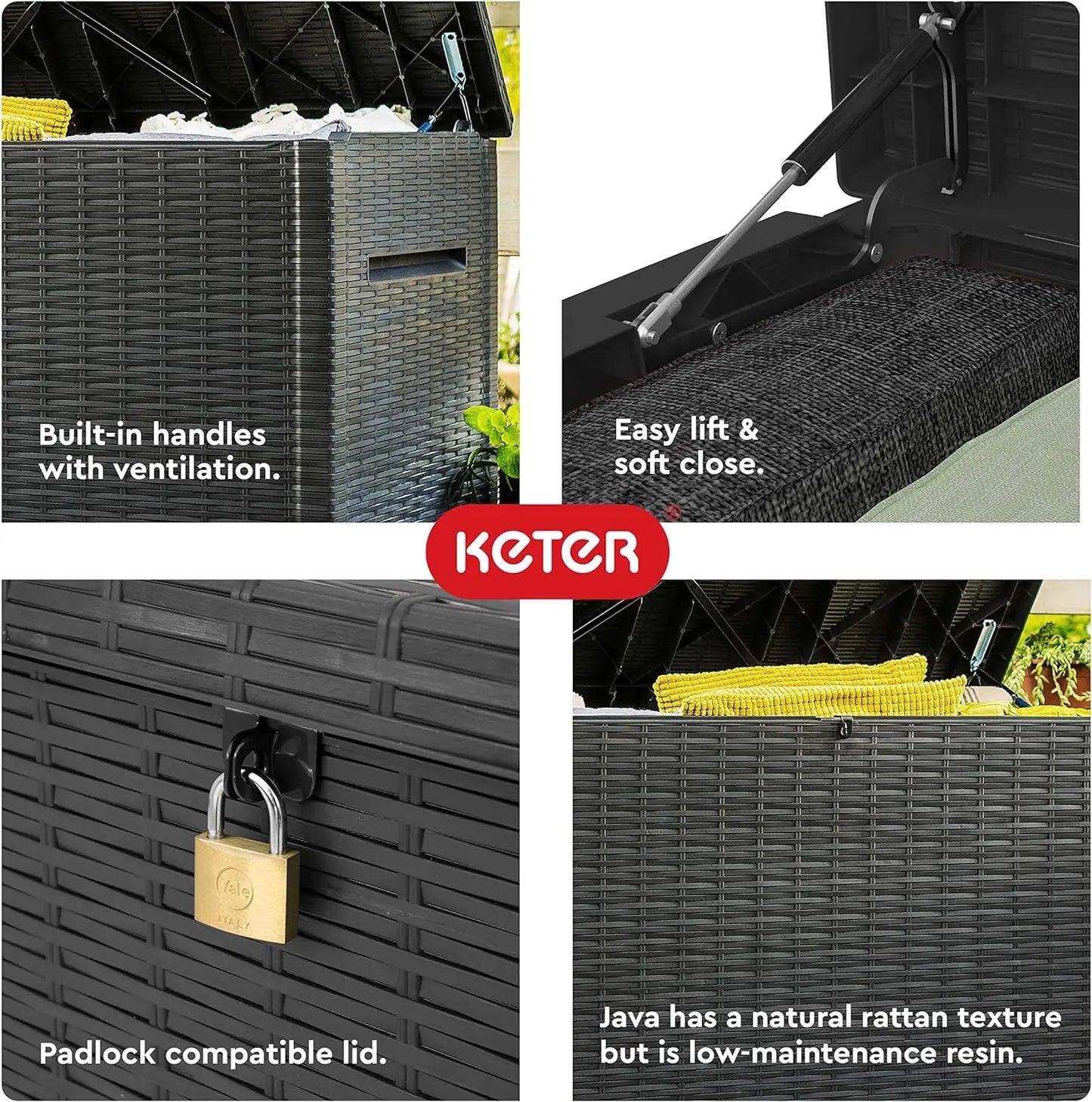 Keter Java XXL 230 Gallon Resin Rattan Large Outdoor Storage Deck Box