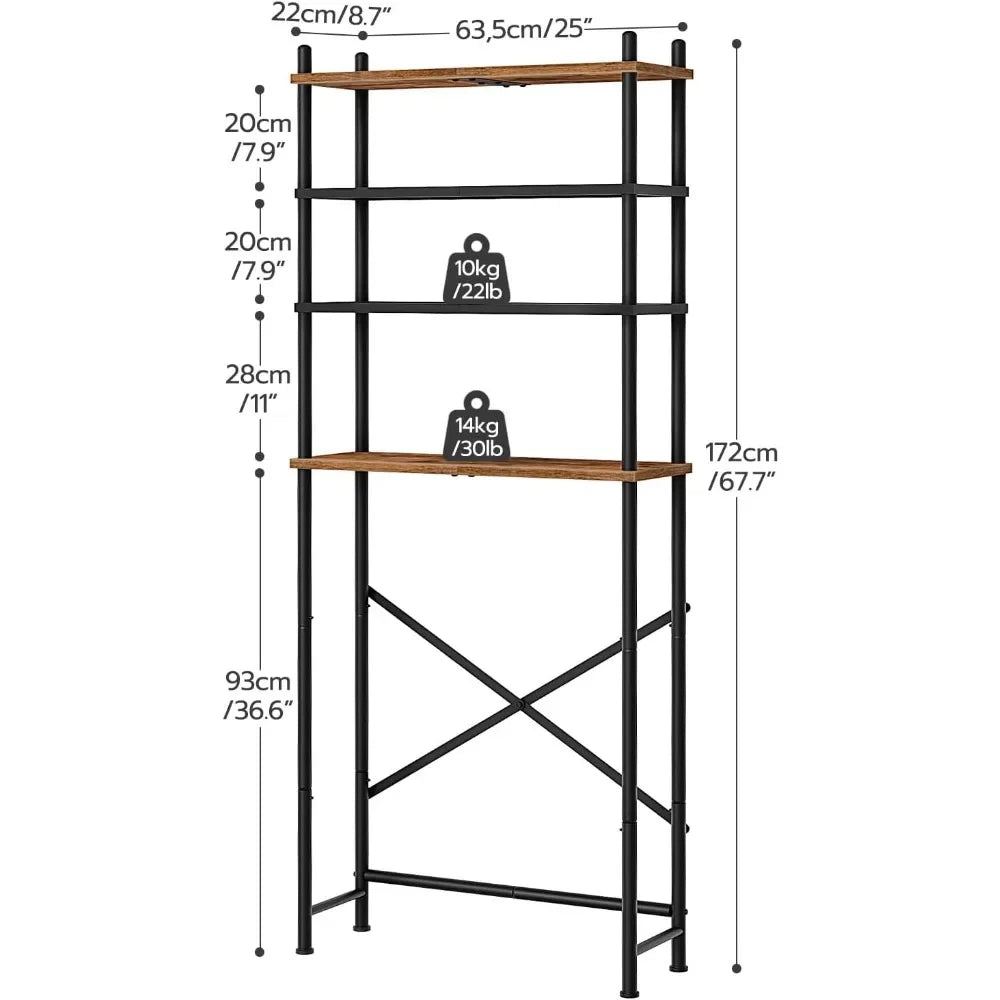 Over The Toilet Storage, 4-Tier Bathroom Organizer with Adjustable Feet, Freestanding