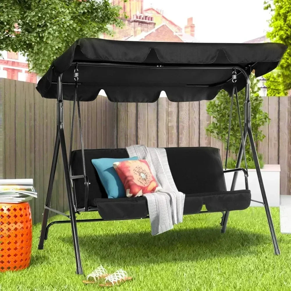 Black Outdoor Swings for Adults with Removable Cushion and Coated Steel Frame