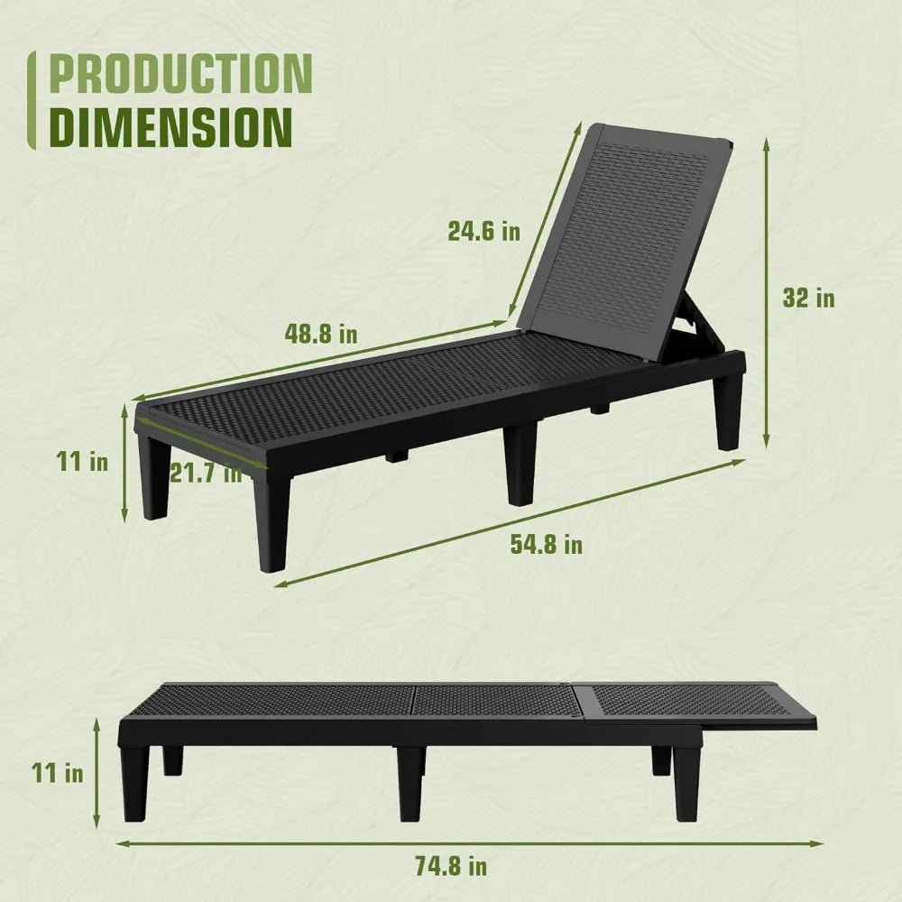 Outdoor Chaise Lounge Chairs Set of 2 with 5-Position Adjustable Backrest, Waterproof PE Sun Loungers