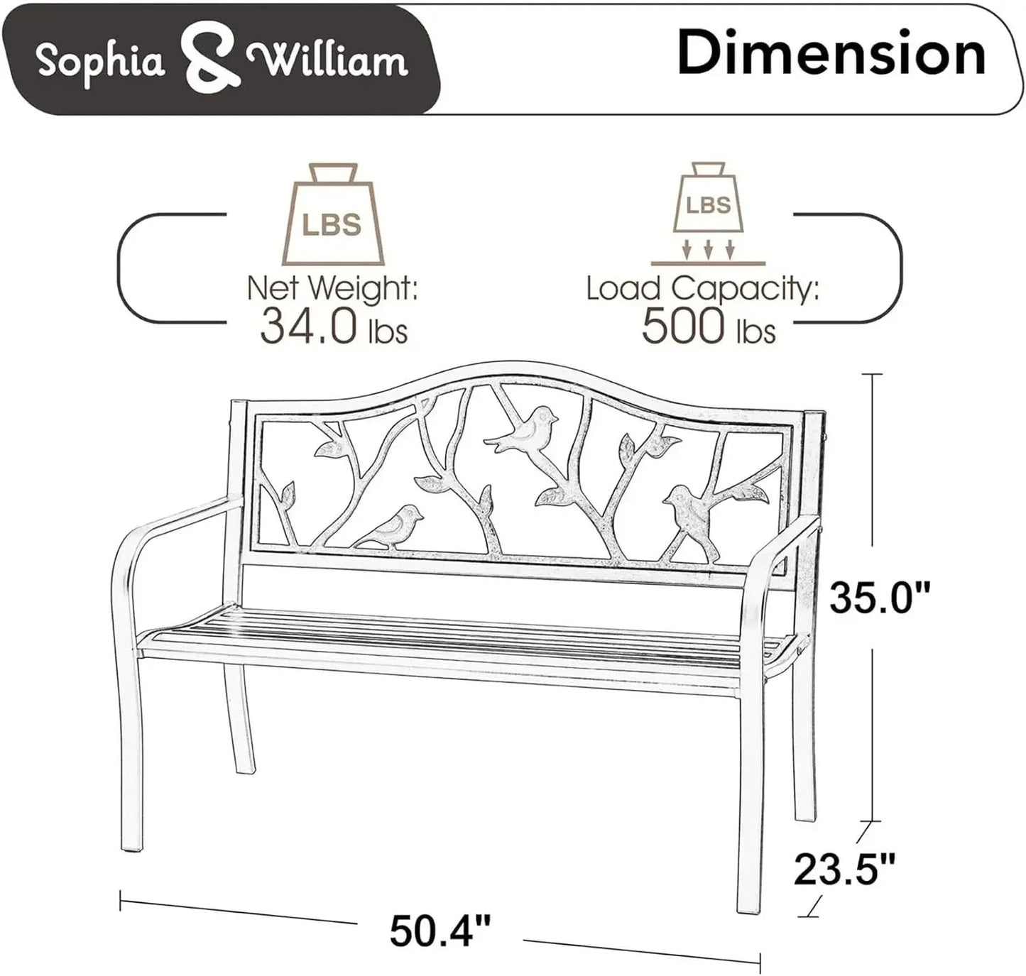 Sophia & William Outdoor Porch Bench, Bronze