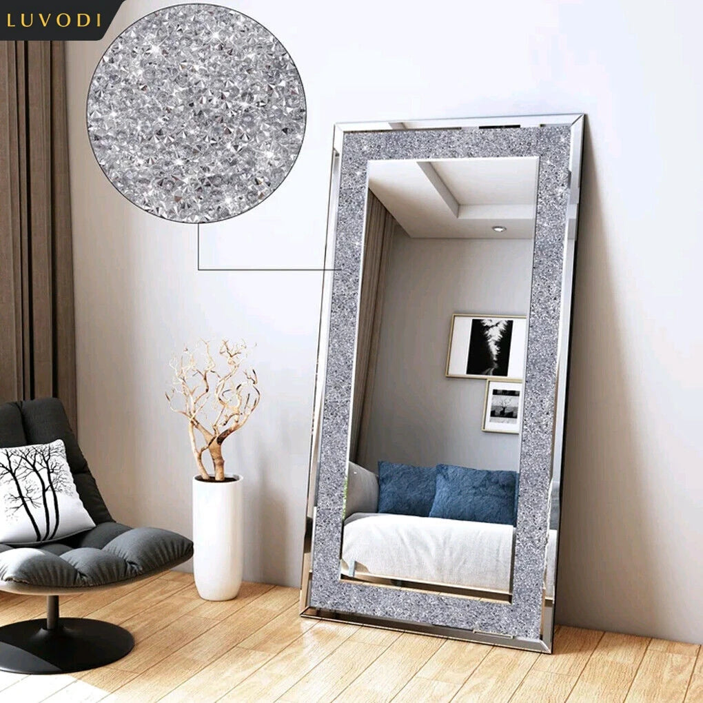 LUVODI Large Silver Sparkly Crystal Rhinestone Diamond Frameless Vanity Mirrors