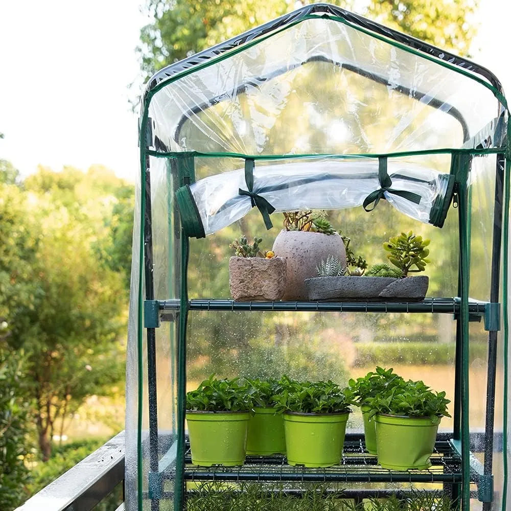 Portable Garden Greenhouse with Shelves and PVC Cover