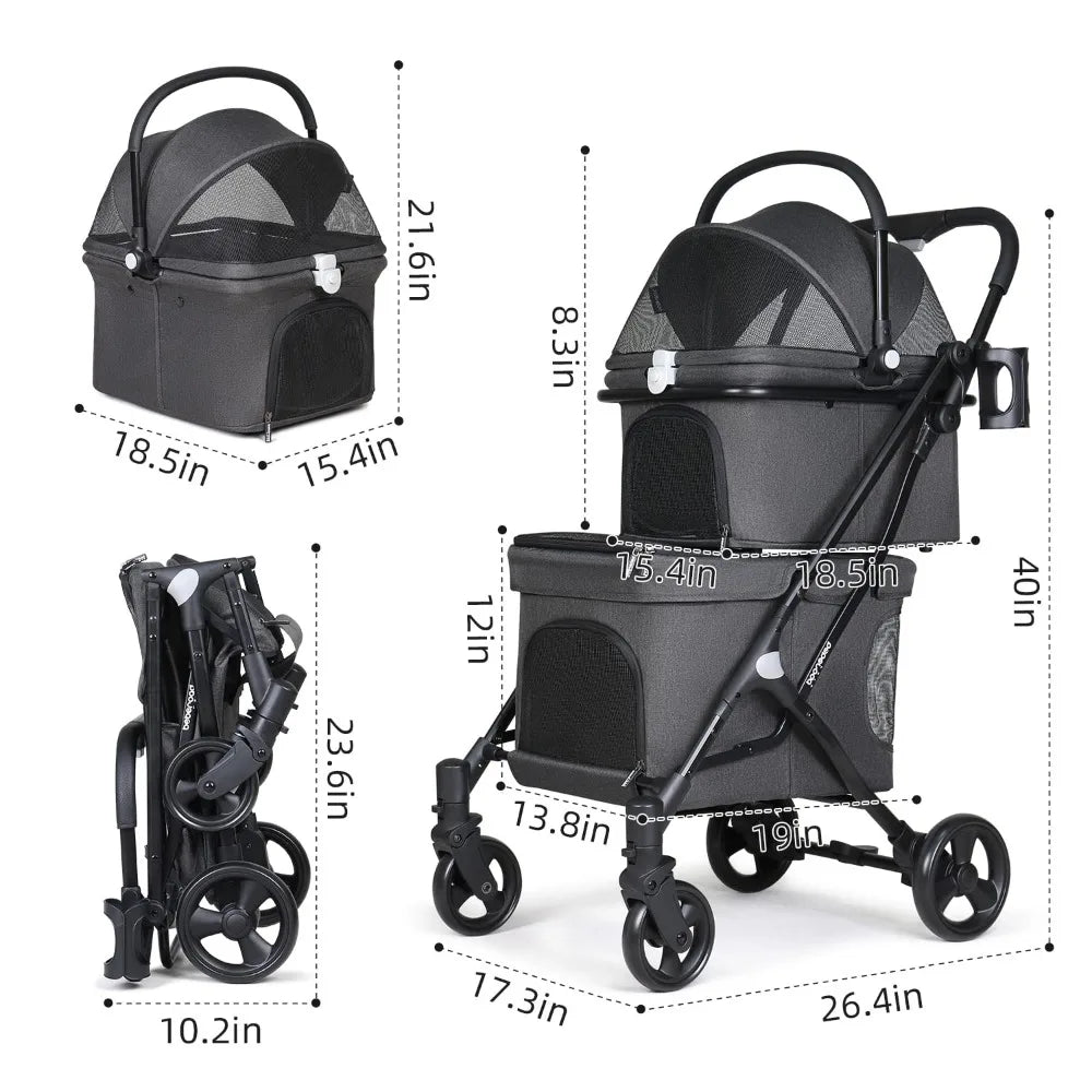 Double Pet Stroller for 2 Small Dogs or Cats Lightweight Foldable