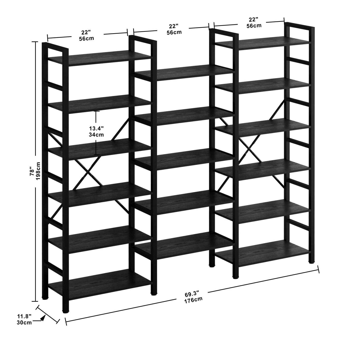 IRONCK Triple Wide 6 Tiers Industrial Bookshelf