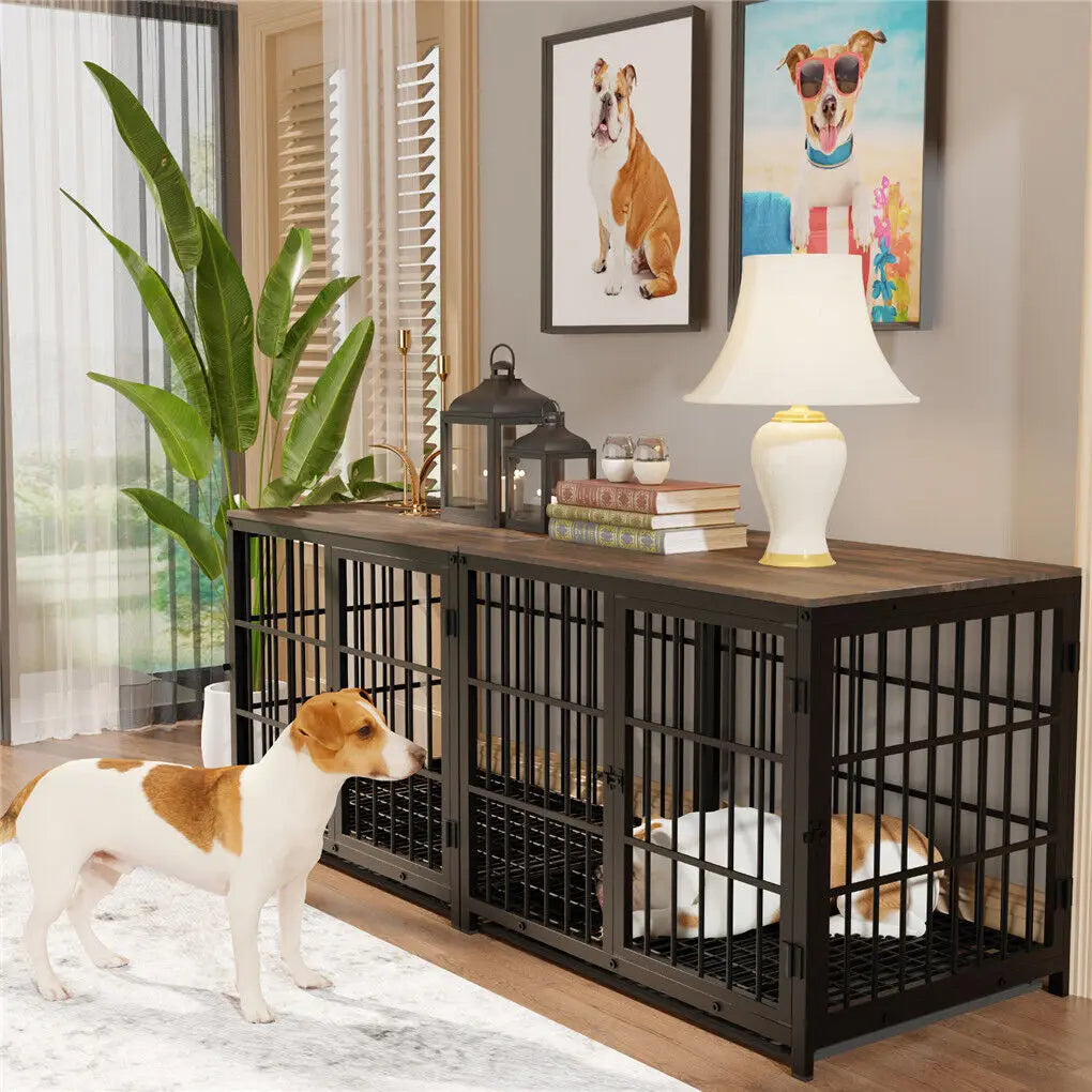 Heavy Duty Dog Kennels Metal Wooden Dog Crate End Table Furniture