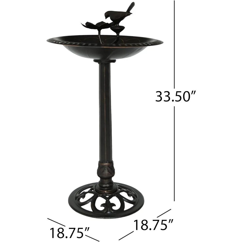 33.5-Inch Aluminum and Iron Bird Bath for Outdoor Garden