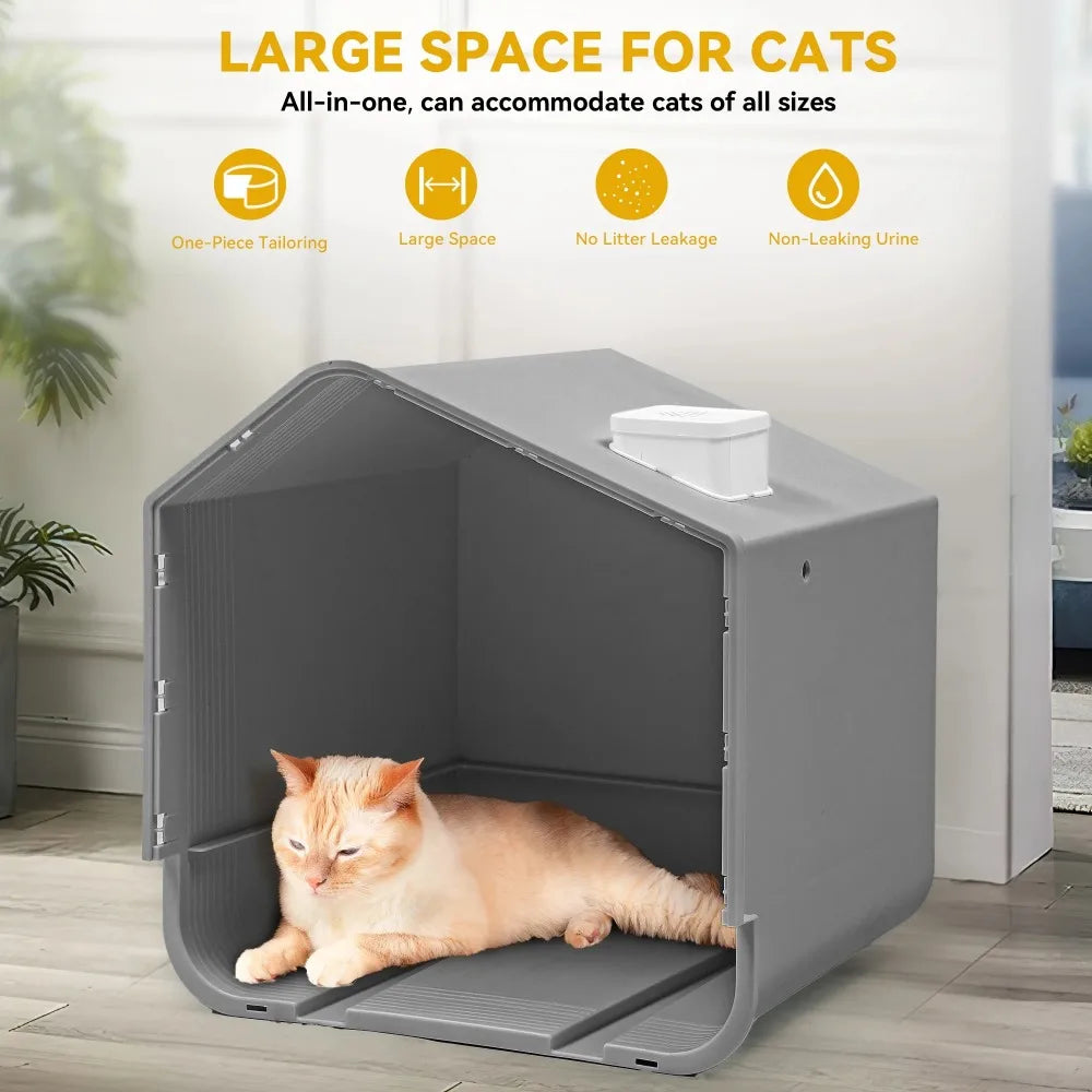 Extra Large Enclosed Cat Litter Box with Mat and Scoop