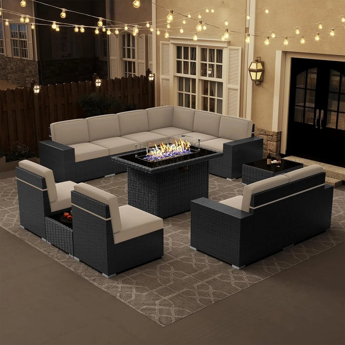 7/8 Pieces Outdoor Patio Furniture Set with Fire Pit Table