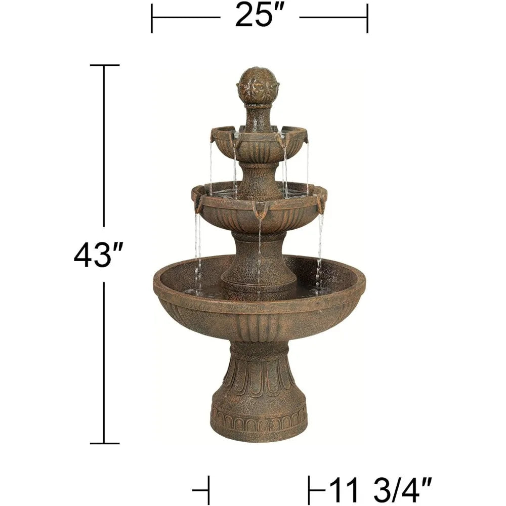 Outdoor Fountain & Waterfall 43 Inch High, 3 Levels