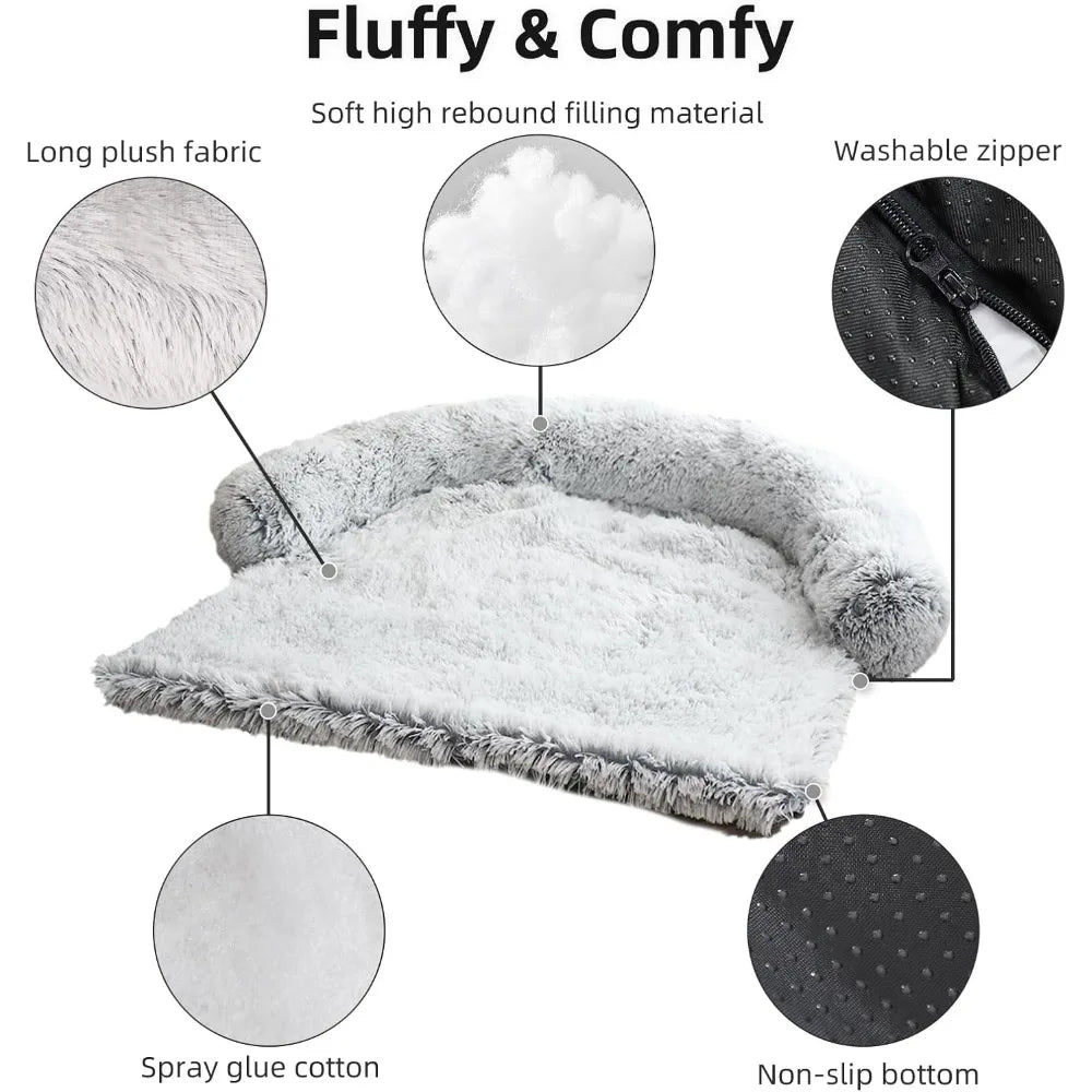 Calming Dog Bed Fluffy Plush Dog Mat for Furniture Protector with Removable Washable Cover