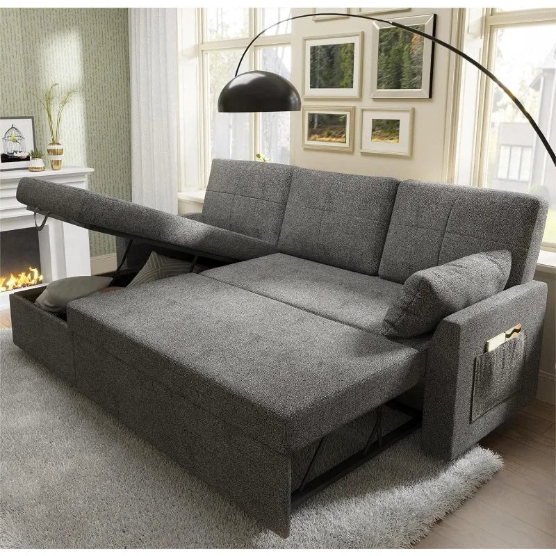 Sleeper Sofa, Sofa Bed- 2 in 1 Pull Out Couch Bed with Storage Chaise for Living Room