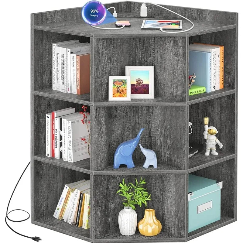 Corner Storage with USB Ports and Outlets for Small Space