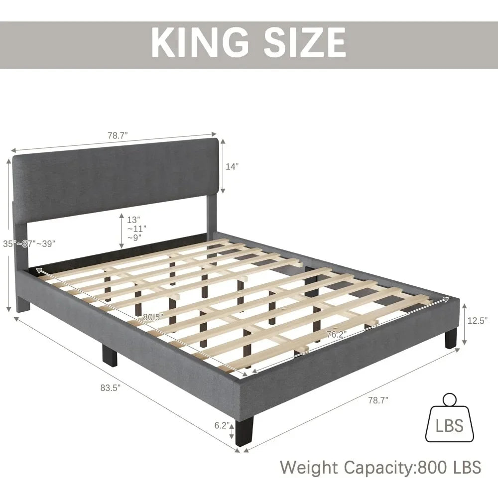 Bed Frame Upholstered Bed Frame Platform with Adjustable Headboard