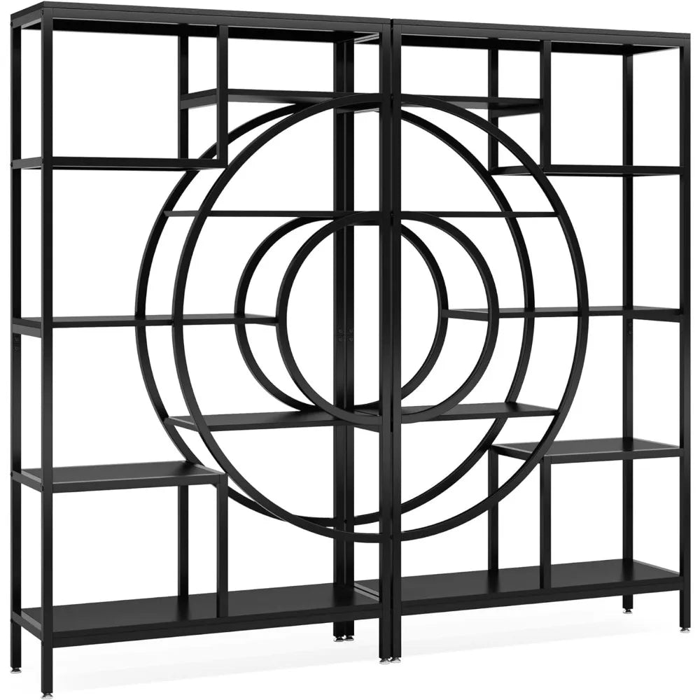 71 inches Bookcase Set, Industrial 8-Tiers Bookshelves with Circle Metal Frame