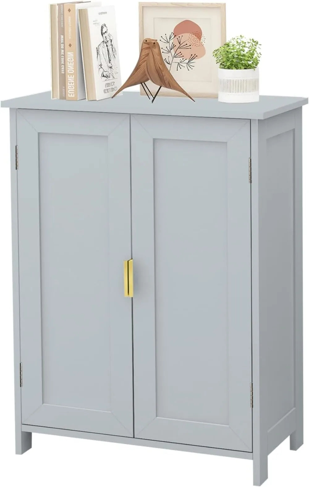 Grey Bathroom Storage Cabinet Freestanding with 2 Doors