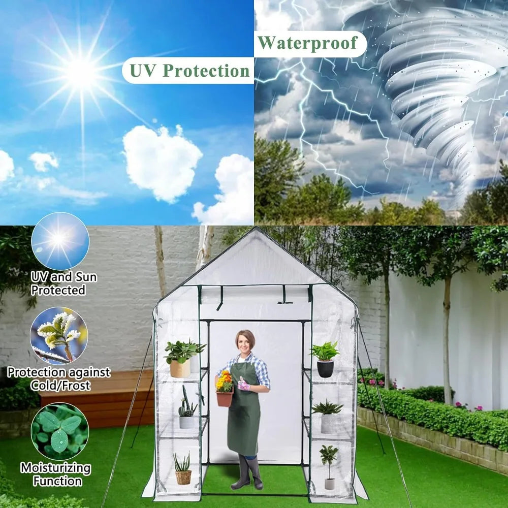 Portable Walk-in Green House for Outdoors with Roll-up Zipper Door, Anchors, and UV-Resistant Cover