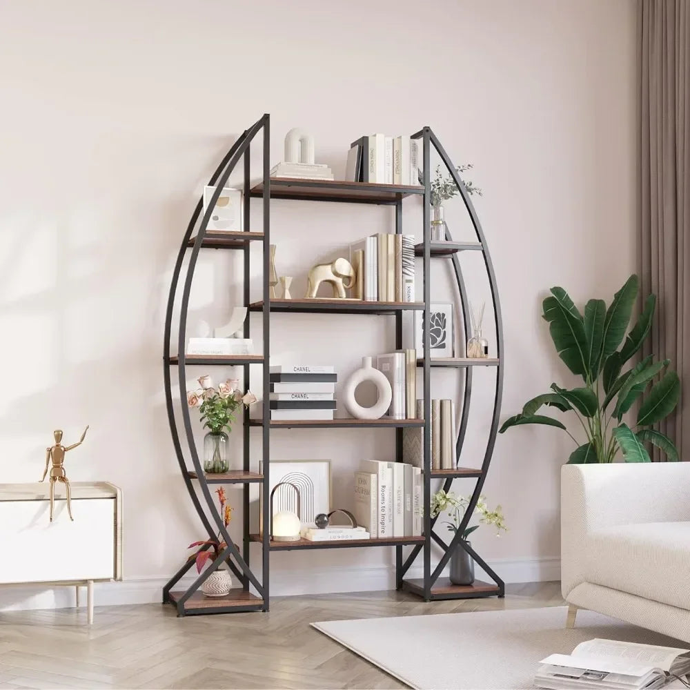 Oval Bookshelf 5 Tier Industrial Bookcases