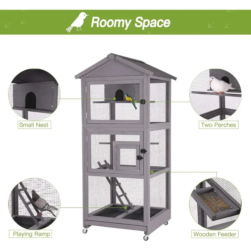 Bird Cage with Game Rack, Nest, and Easy-Clean Tray