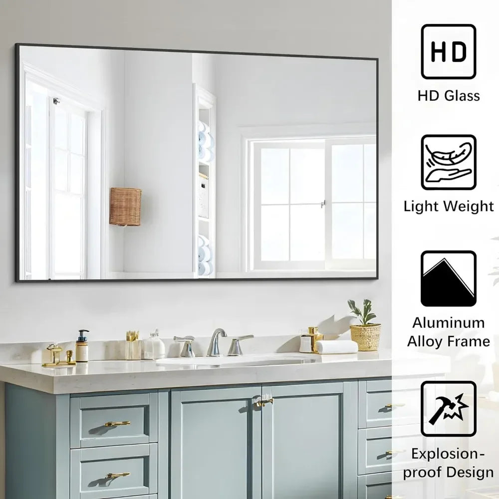 48x32 Mirror Bathroom, Black Rectangle Mirrors, for Bedroom/Living Room