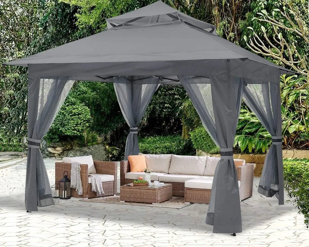 Pop Up Gazebo 13x13 - Outdoor Canopy with Mosquito Netting